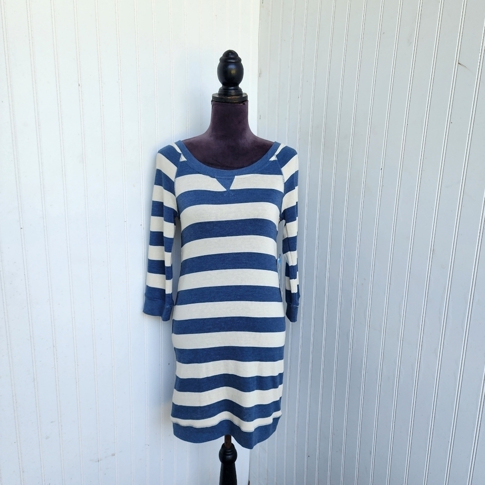 NWT Roxy Rain Shine Sweater Dress Blue Cream Striped Long Sleeve Stretch Sz S